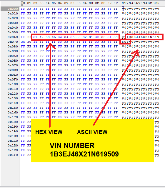 Manually entering the VIN number into a chip